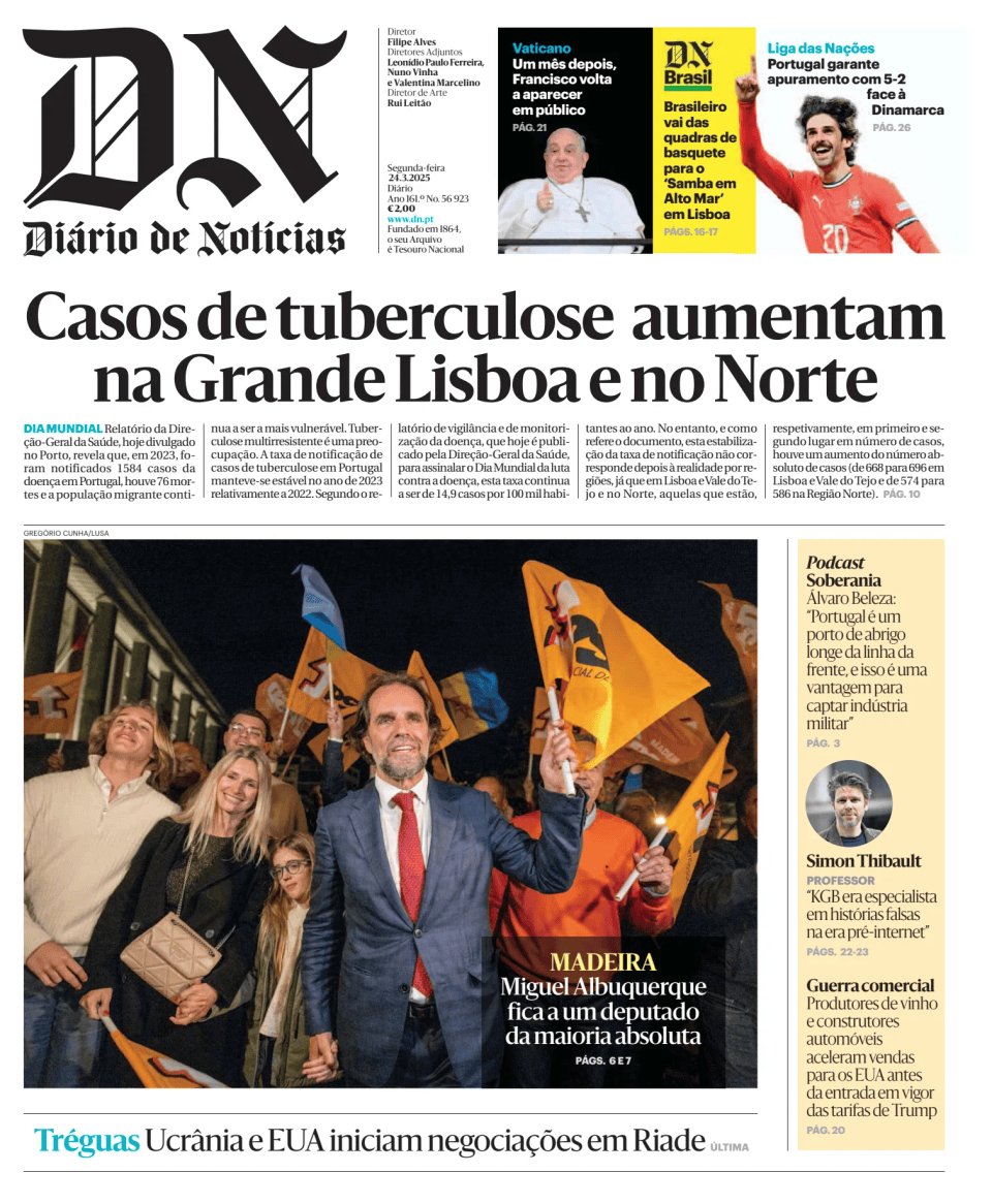 Prima-pagina-Diario de Noticias-edizione-di-oggi-20250324